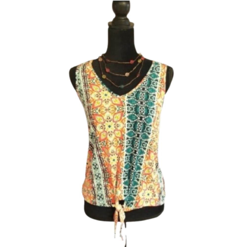 Women's small sleeveless tie front tank